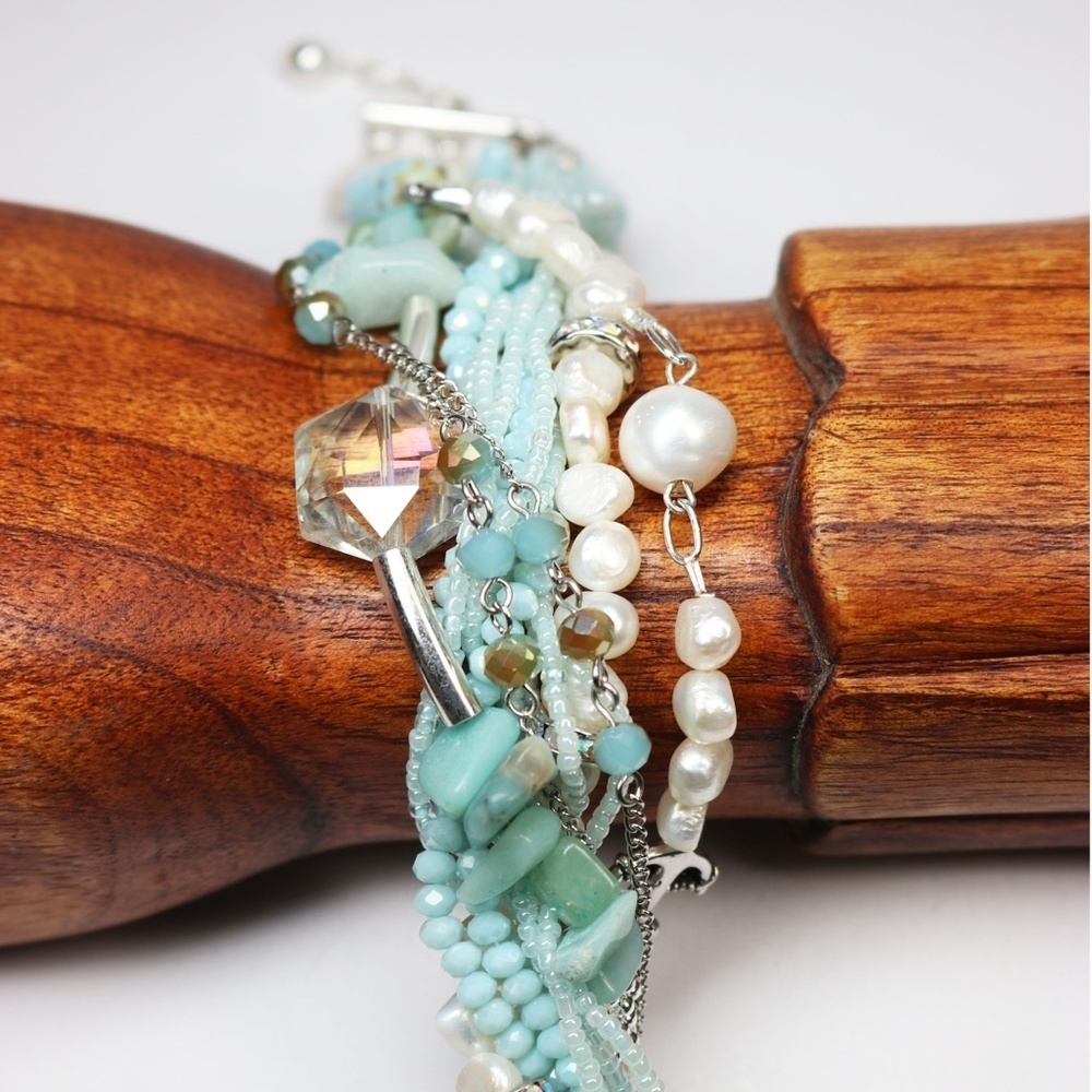 Amazonite Pearl and Crystal Handcrafted Bracelet - Picture 5 of 8